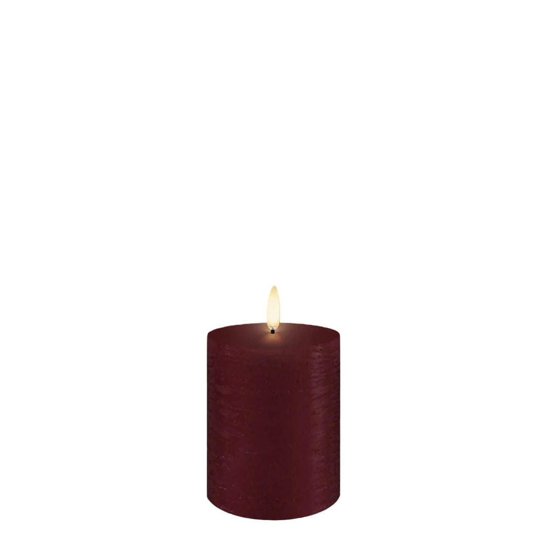 Carmine Red Textured Flameless Pillar Candles | Remote Controllable