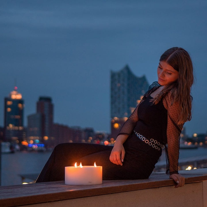 Qult Triple Wick Tealight Candle Holder | White Pillar 20x9cm