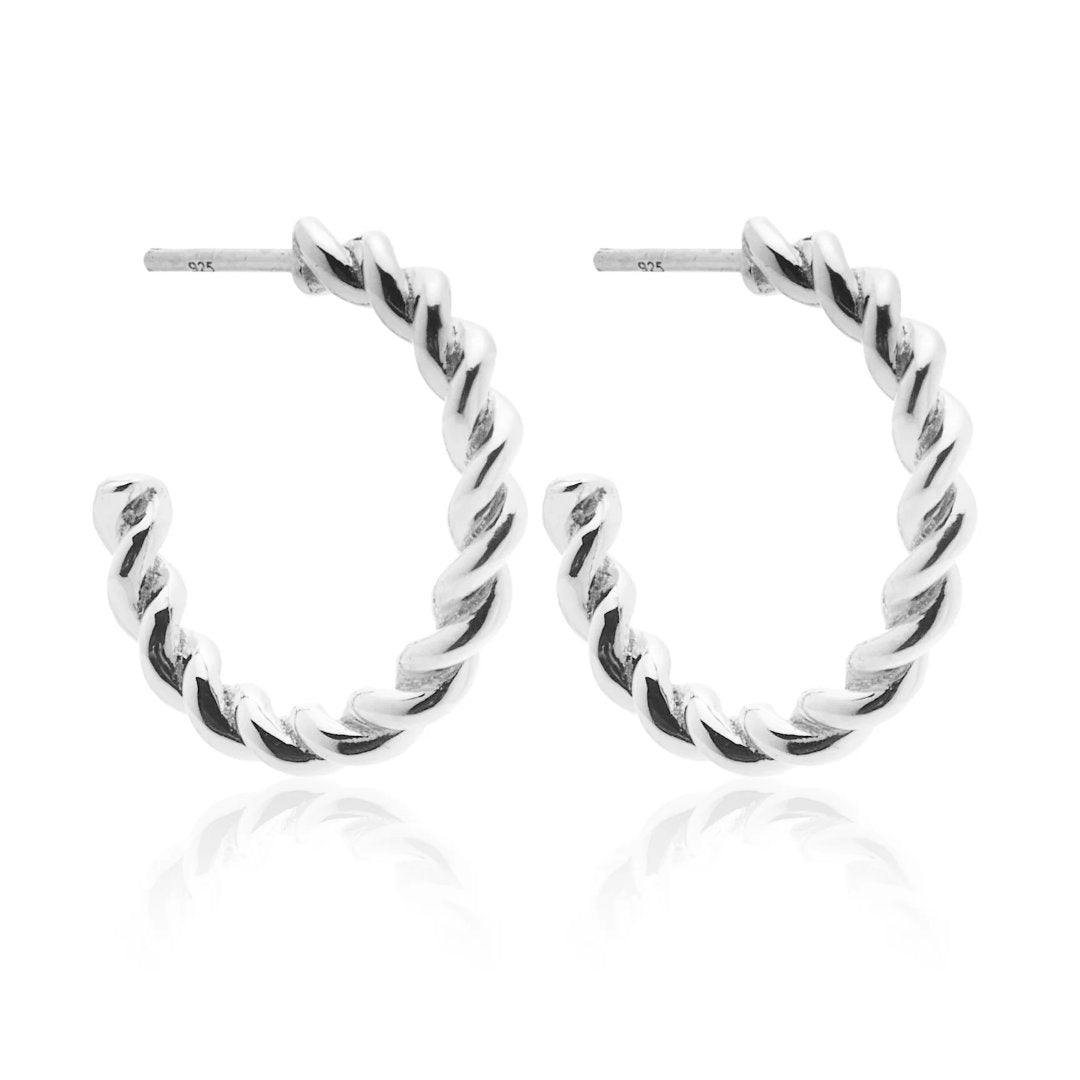 Silk & Steel | Rope Twist Half Hoops | Silver