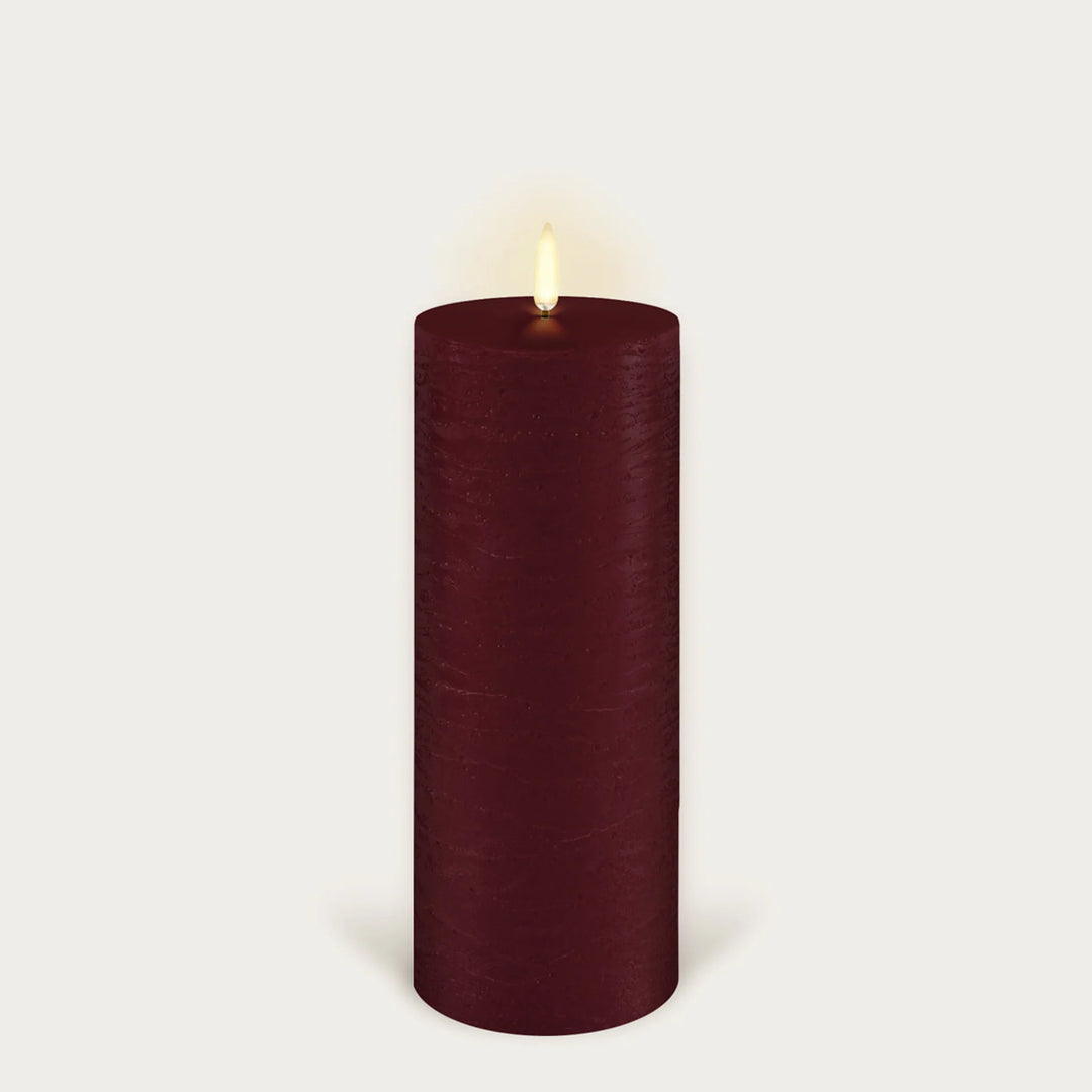 Carmine Red Textured Flameless Pillar Candles | Remote Controllable