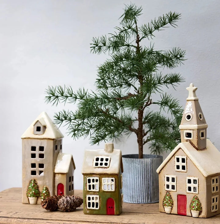 Alsace Tea Light Ceramic Church | Christmas Stone