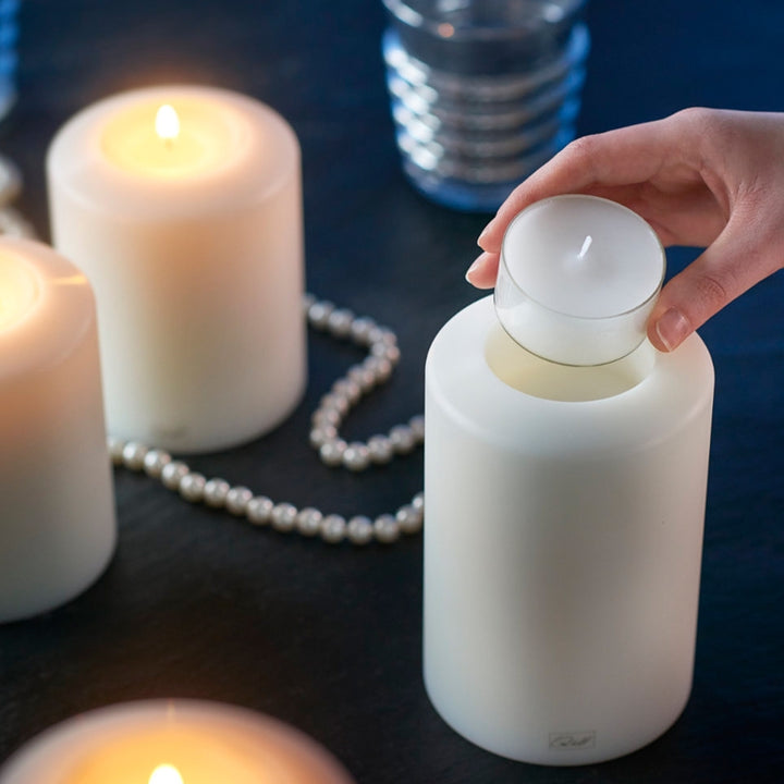 Qult White Pillar Candle Holder | 10cm Diameter (2 Sizes Available)