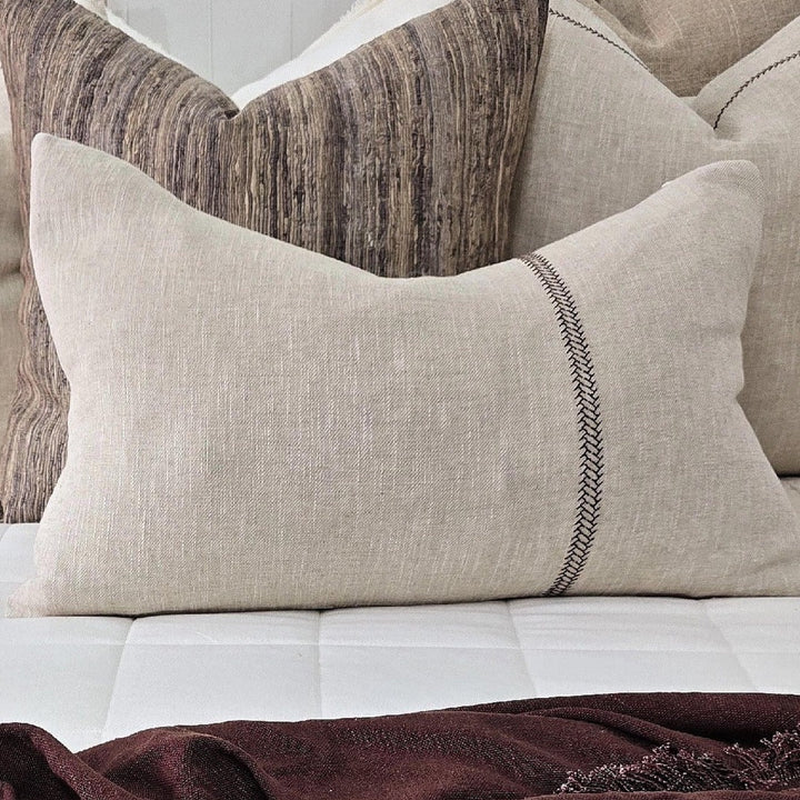 Delilah Herringbone Embroidery Cushion Cover | Natural/Brown | 40x60cm