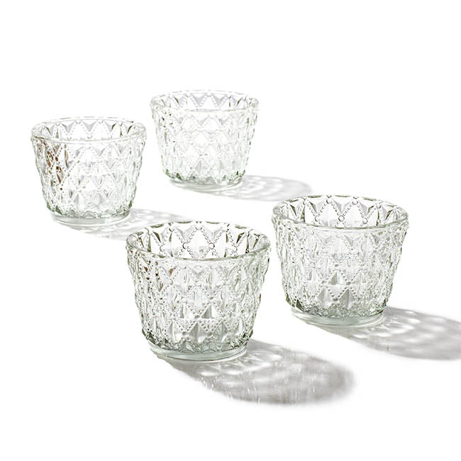 Glass Votive Candle Holder | Diamond Pattern | Clear