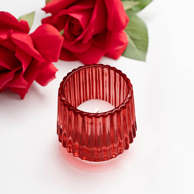 Glass Craft Ripple Votive Holder Red