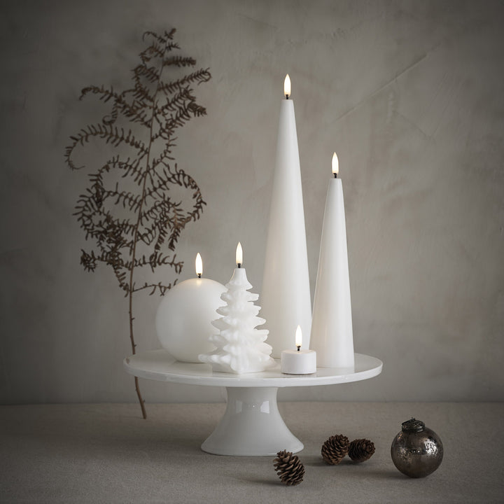 Nordic White Smooth Flameless Cone Candle | Remote Controllable | Tall 6.8 x 30cm