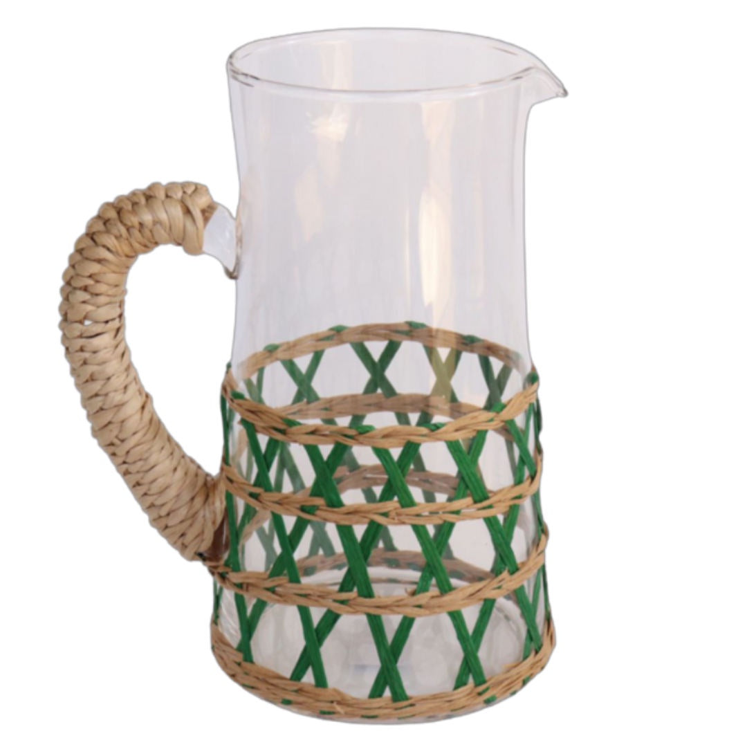 Glass & Rattan Carafe Congo Green