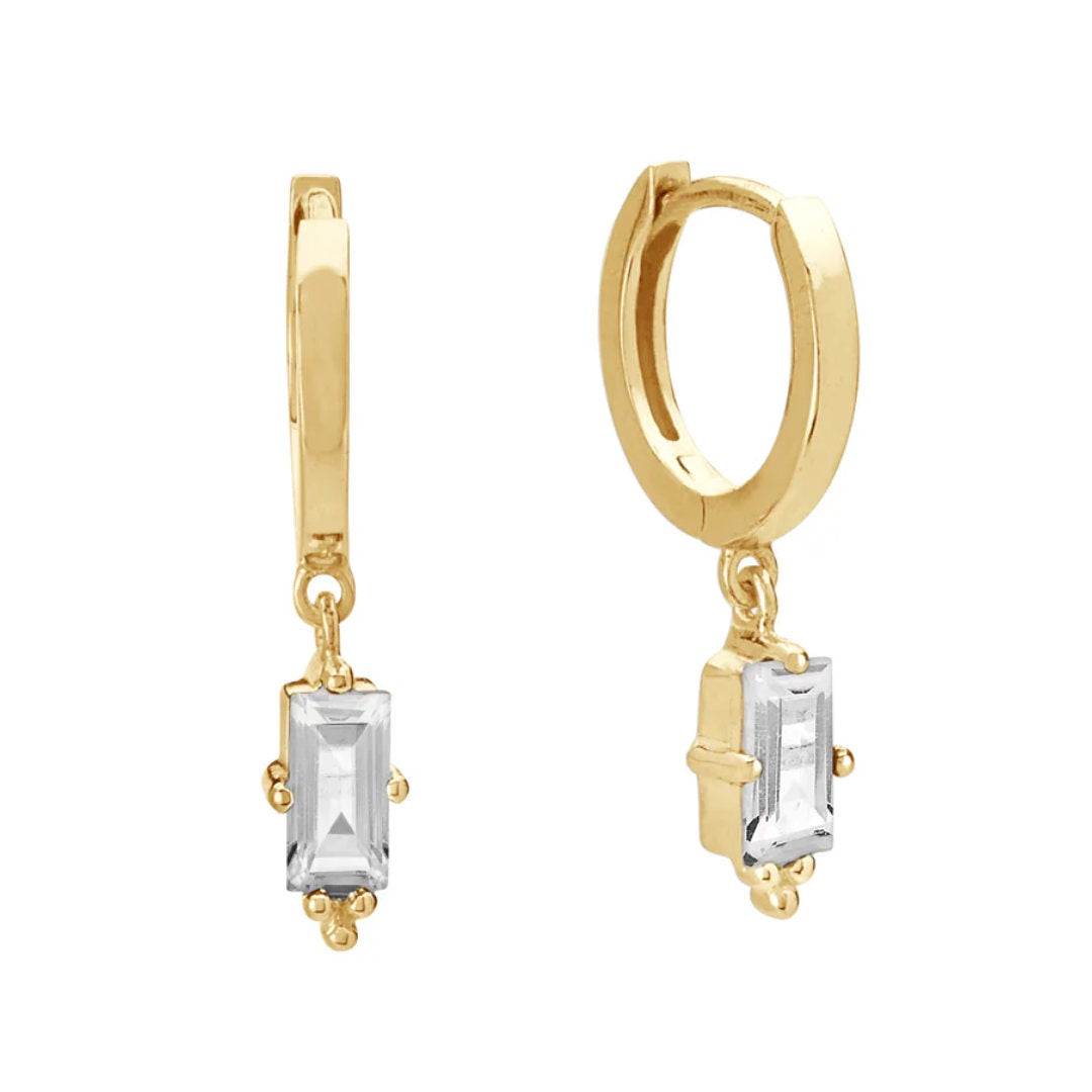 Hanging Baguette Huggies | 18K Gold Plate