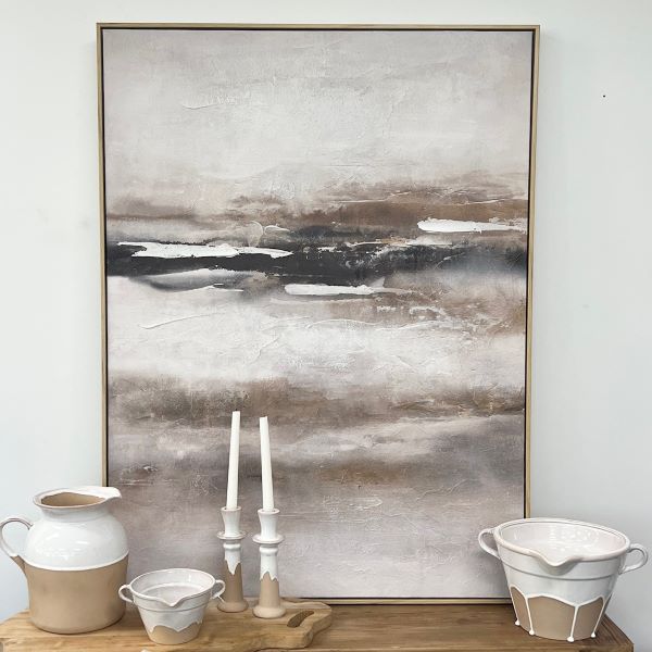 Alo Alo Abstract Wall Painting Beiges | Oak Framed | 90 x 120cm