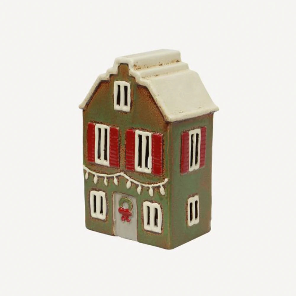 Alsace Tea Light Ceramic House Christmas Green with Shutters