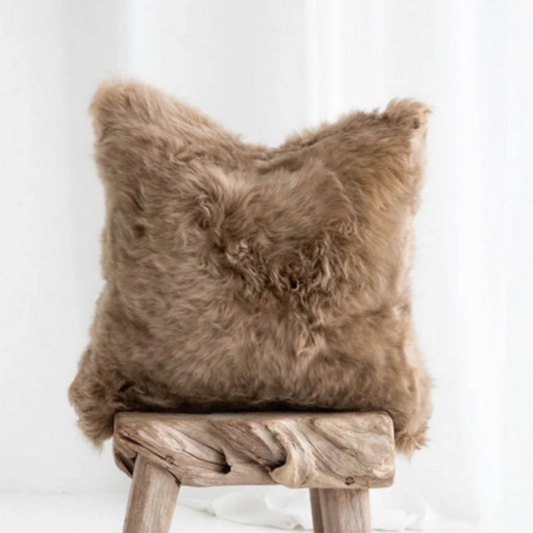 Fibre | Long Wool Sheepskin Cushion & Insert | 50x50cm | Flax Feather Butterscotch