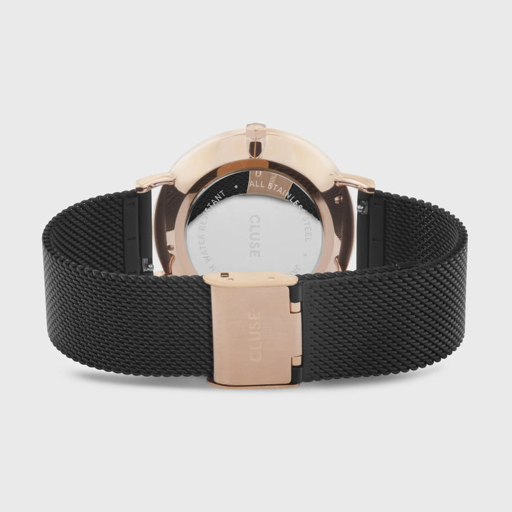 PROMO Cluse | Boho Chic Mesh Watch | Rose Gold Black/Black w BONUS Black Leather Strap