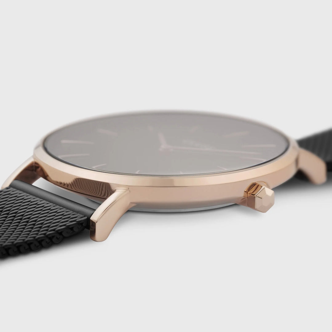 PROMO Cluse | Boho Chic Mesh Watch | Rose Gold Black/Black w BONUS Black Leather Strap