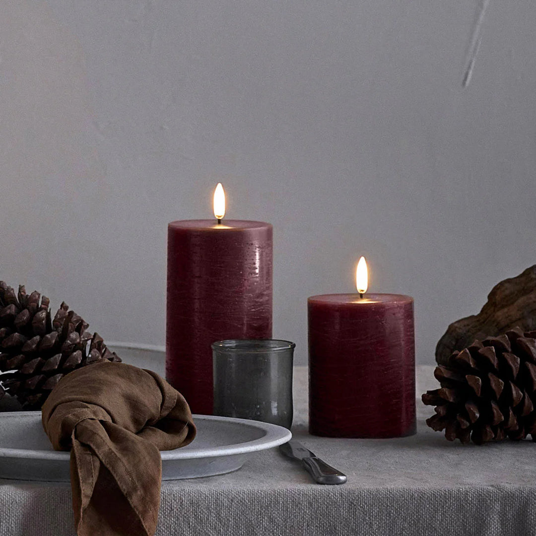 Carmine Red Textured Flameless Pillar Candles | Remote Controllable