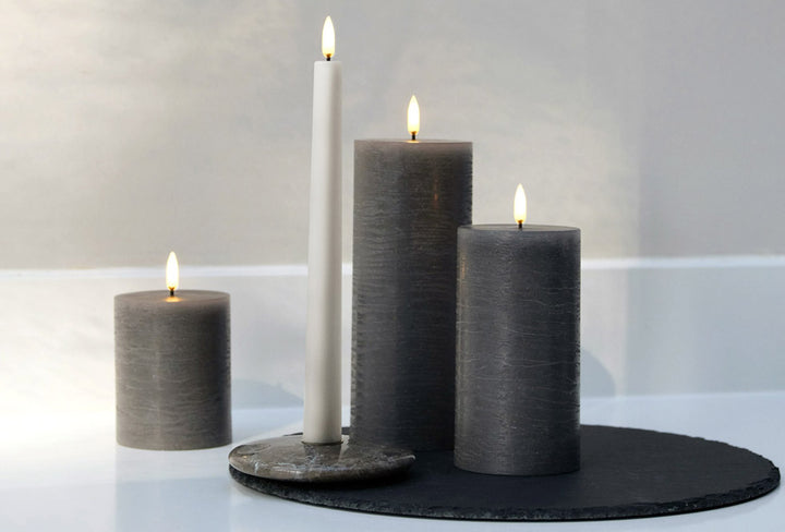 Textured Black Flameless Pillar Candles | Remote Controllable