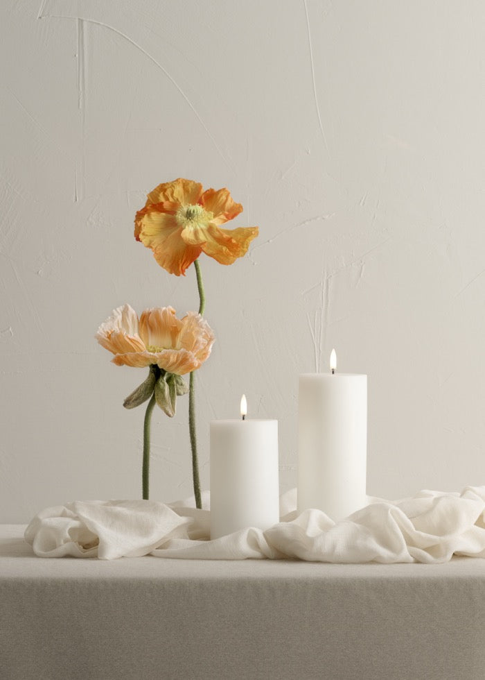 Nordic White Smooth Flameless Pillar Candles | Remote Controllable