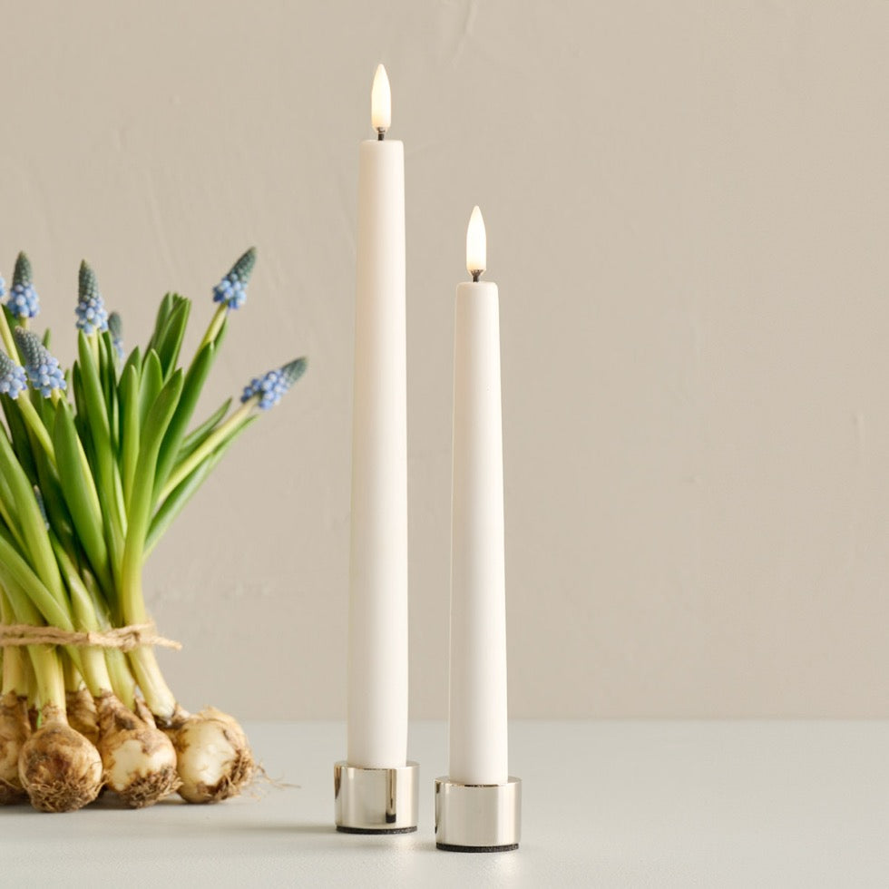 Nordic White Smooth | Flameless Taper Candles | Remote Controllable | PAIR