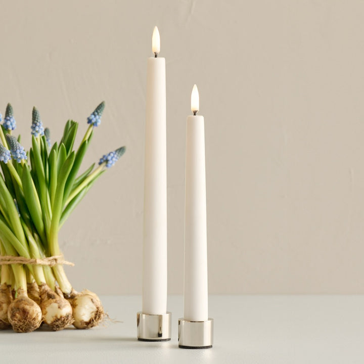 Nordic White Smooth | Flameless Taper Candles | Remote Controllable | PAIR