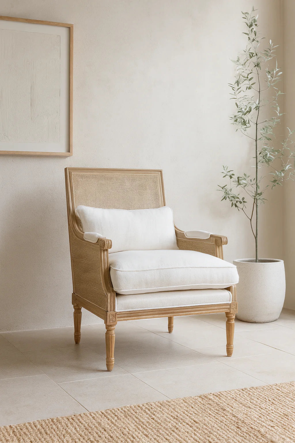 Indiana Oak with Cane Framed Armchair White