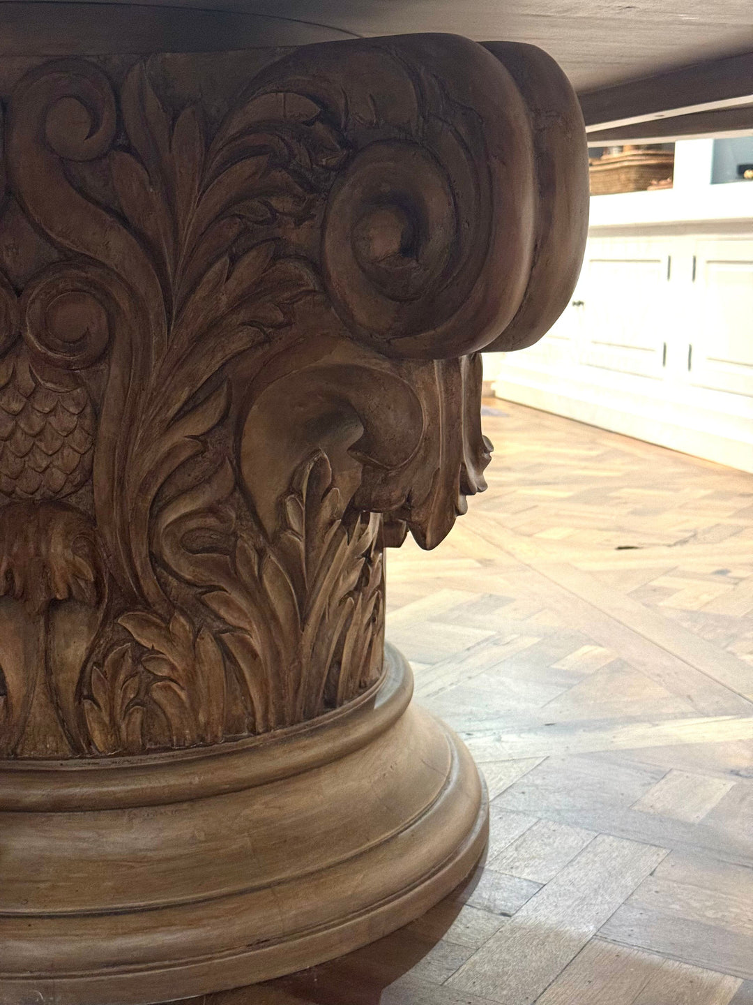 Renaissance Round Pedestal Dining Table CUSTOM | Aged Mango Wood | Mud Grey | 200cm Diameter