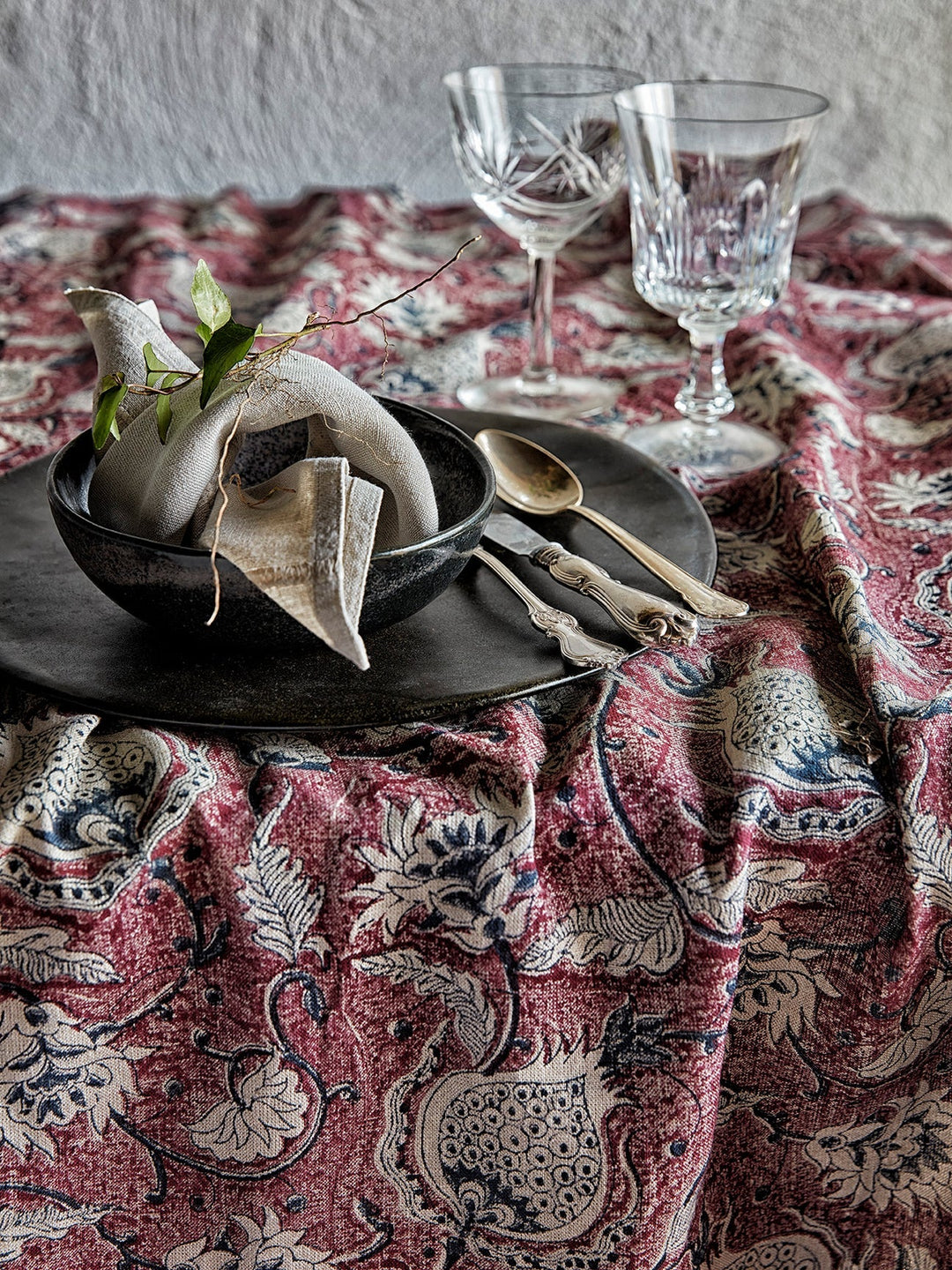 Pomegranate Linen Tablecloth | Burgundy