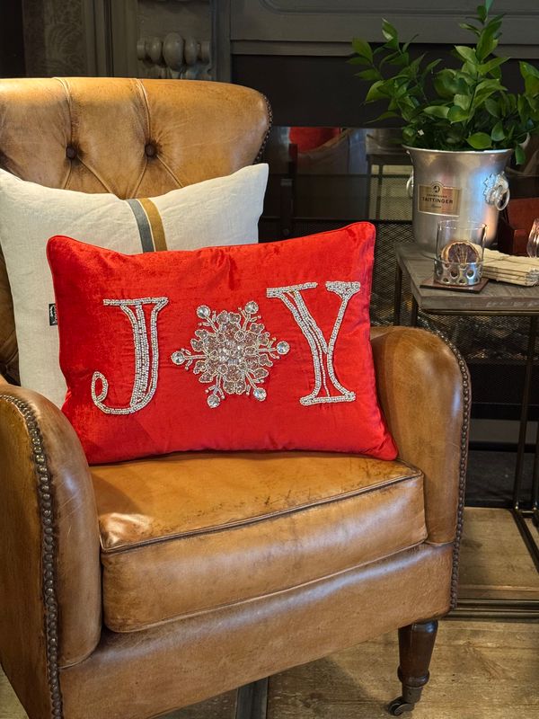 Joy Cushion Cover | Red with Silver Beading | 36x50cm