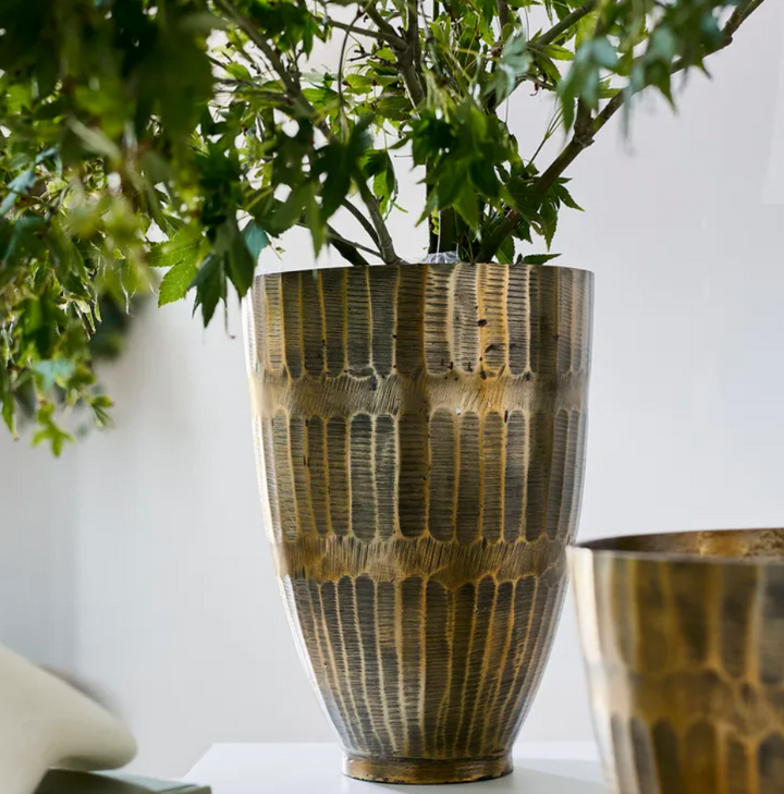 Hammered Stripe Brass Pot | Large 31cmH