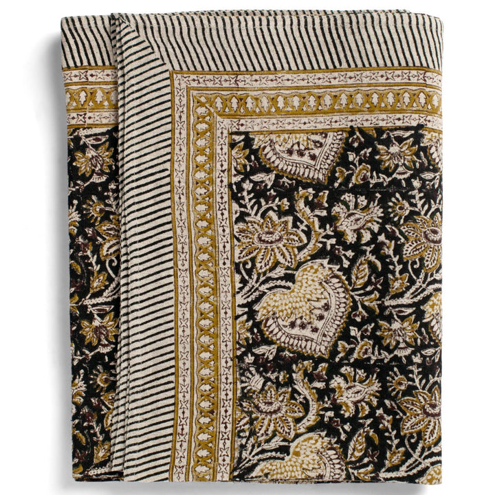 Oriental Black Linen Tablecloth