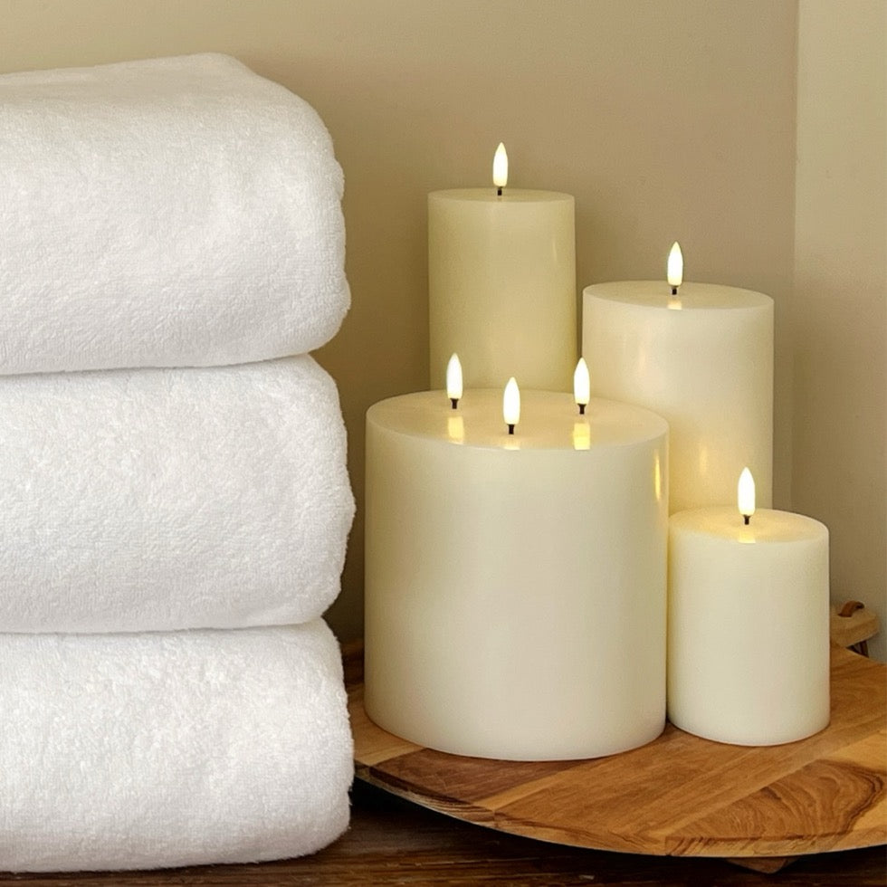 Nordic White Smooth Flameless Pillar Candles | Remote Controllable