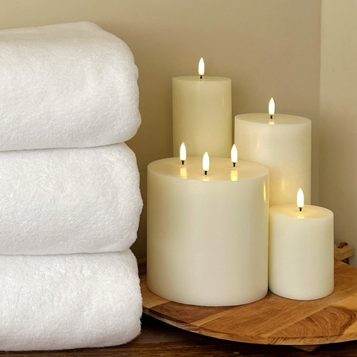 Nordic White Smooth Flameless Pillar Candles | Remote Controllable
