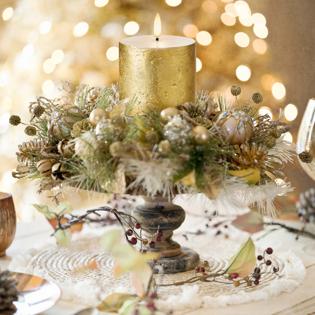 Metallic Gold Textured Flameless Pillar Candles | Remote Controllable