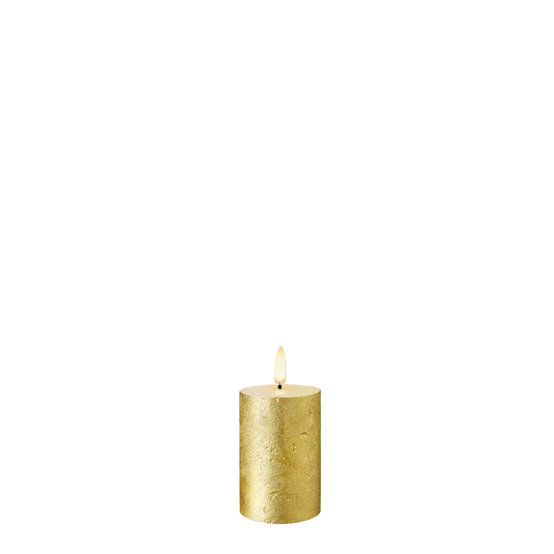 Metallic Gold Textured Flameless Pillar Candles | Remote Controllable