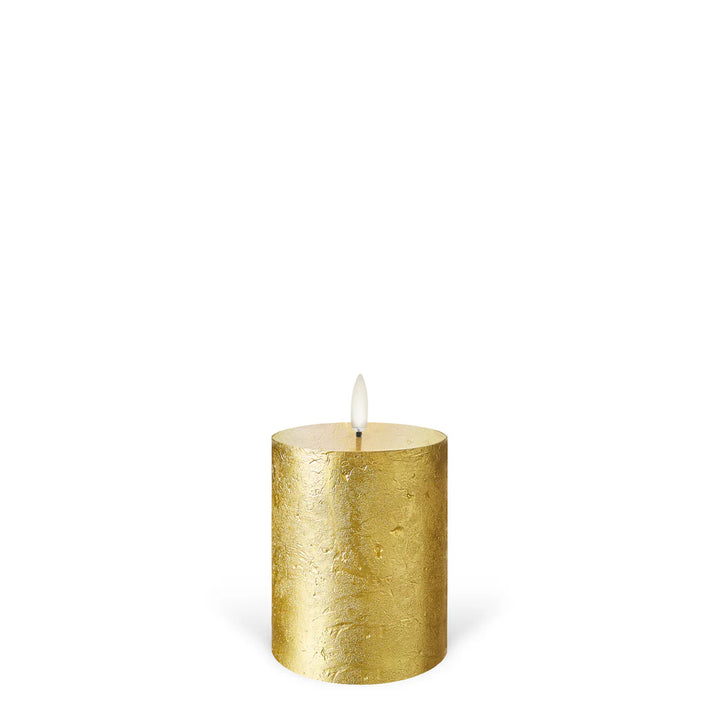 Metallic Gold Textured Flameless Pillar Candles | Remote Controllable