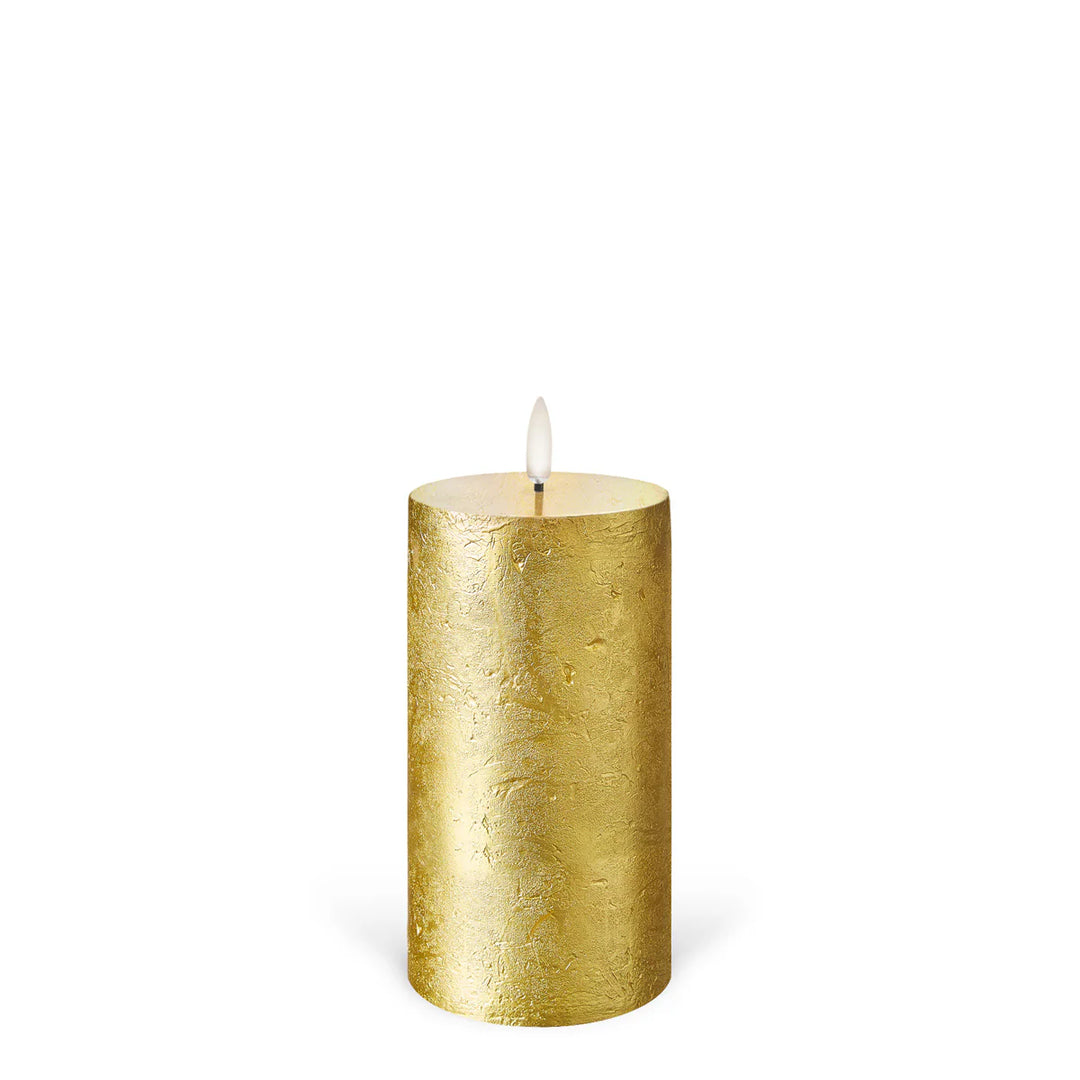 Metallic Gold Textured Flameless Pillar Candles | Remote Controllable