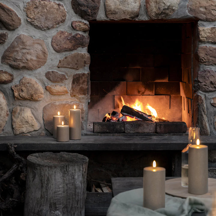 Textured Sandstone Flameless Pillar Candles | Remote Controllable