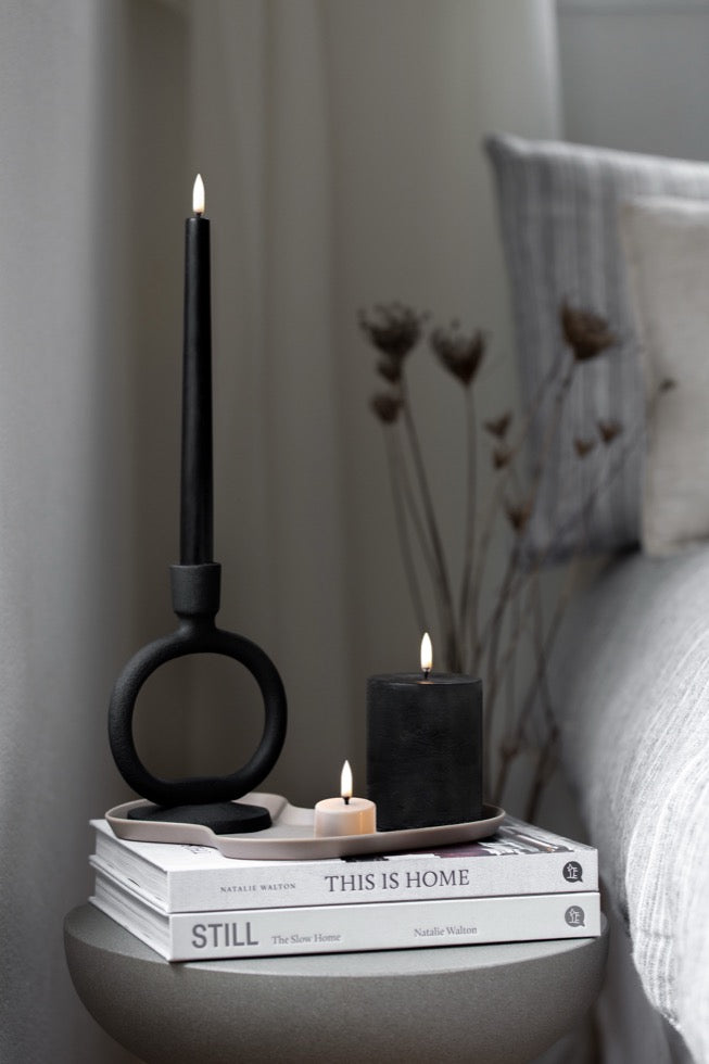 Textured Black Flameless Pillar Candles | Remote Controllable