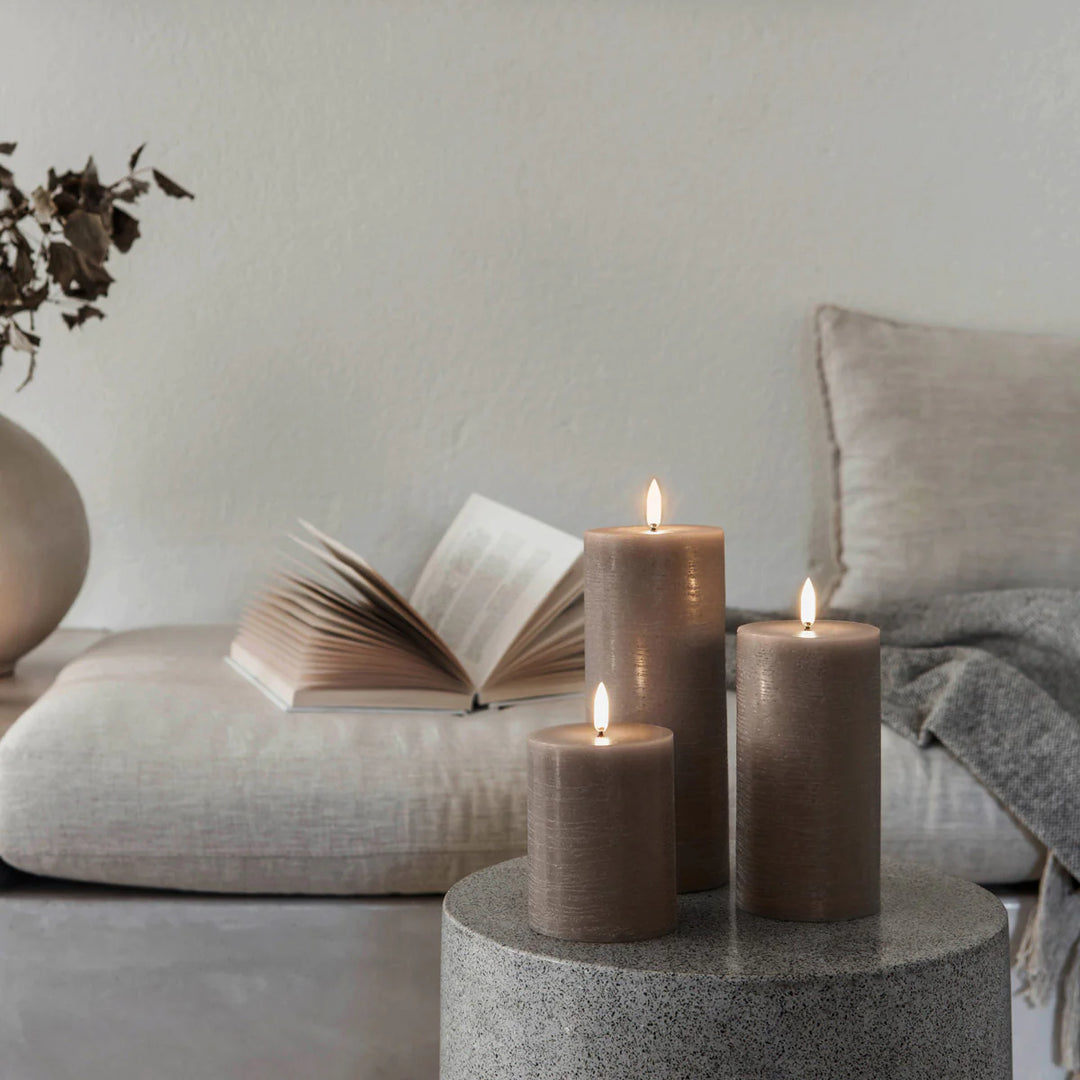 Textured Sandstone Flameless Pillar Candles | Remote Controllable