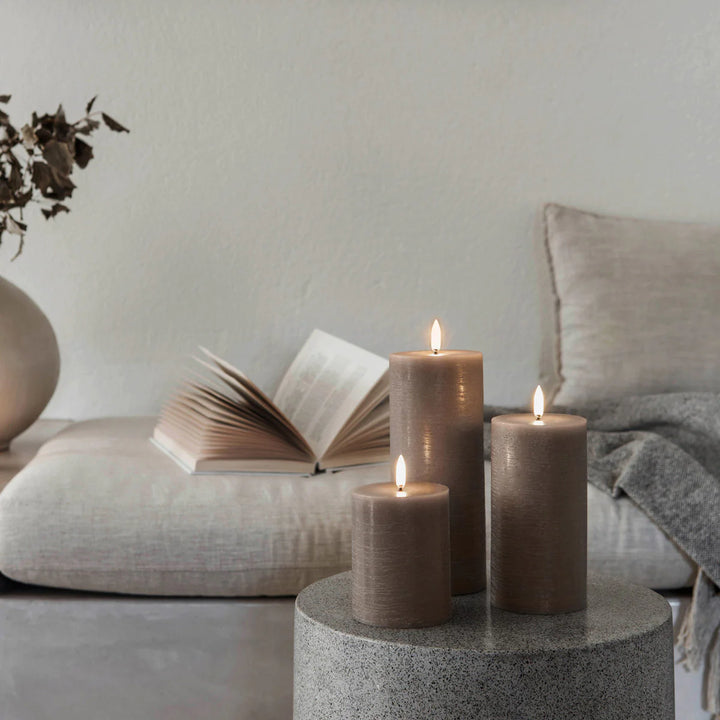 Textured Sandstone Flameless Pillar Candles | Remote Controllable