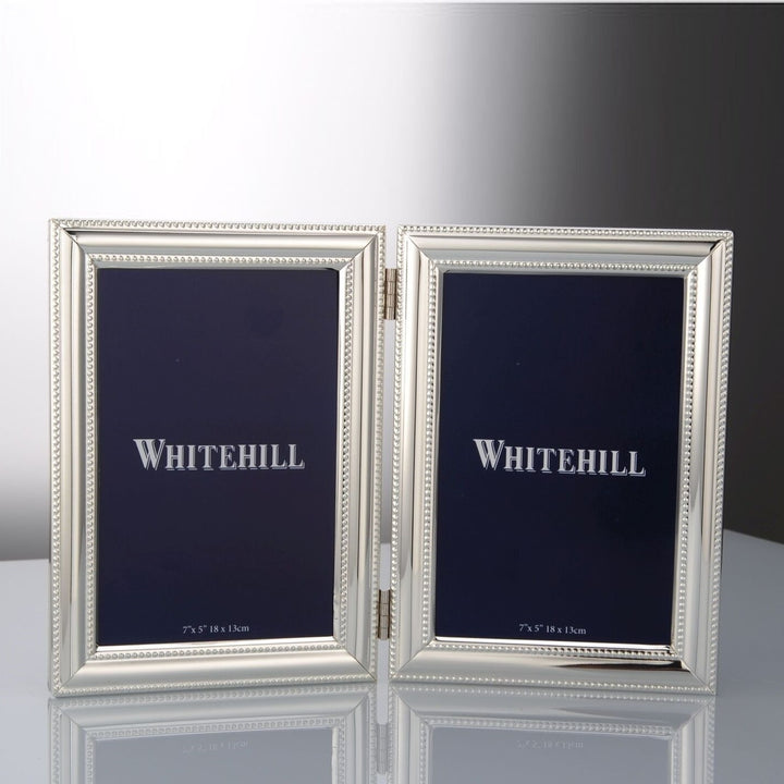 Beaded Double Photo Frame | Silver Plate | 13x18cm