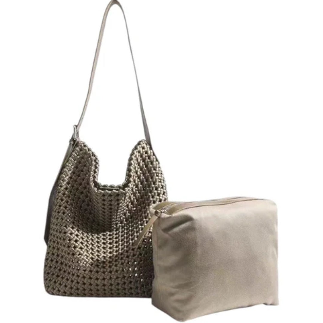 L'ora Slouchy Woven Satin Tote Bag | Olive