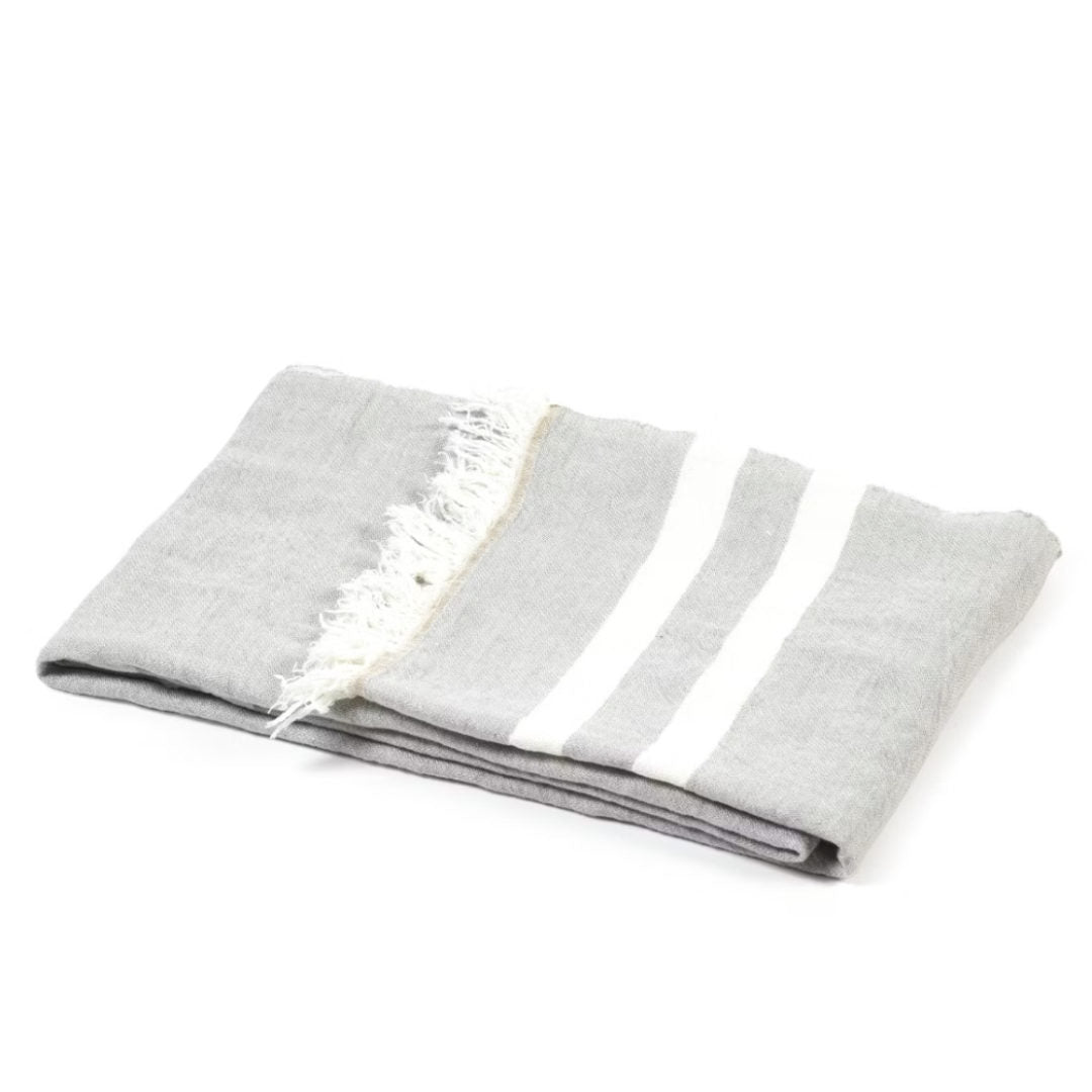 Belgian Fouta Libeco Linen Towel | Grey Stripe | 110 x 180cm | Belgian Linen - Suzie Anderson Home