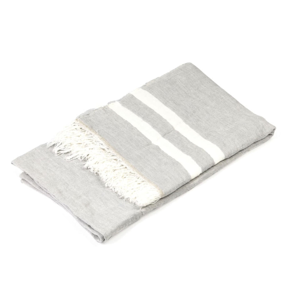 Belgian Fouta Libeco Linen Towel | Grey Stripe | 110 x 180cm | Belgian Linen - Suzie Anderson Home