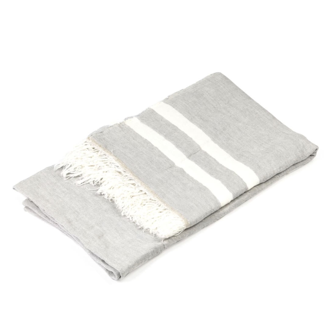 Belgian Fouta Libeco Linen Towel | Grey Stripe | 110 x 180cm | Belgian Linen - Suzie Anderson Home