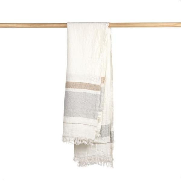 Belgian Fouta Libeco Linen Towel | Oyster stripe - Suzie Anderson Home