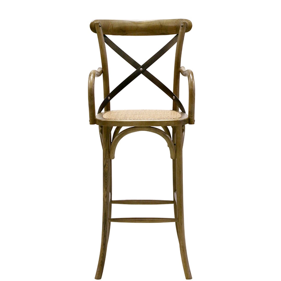 Danube Crossback Bar Stool | Elm/Rattan | Ash Walnut Stain | CLEARANCE, NO RETURNS *NA