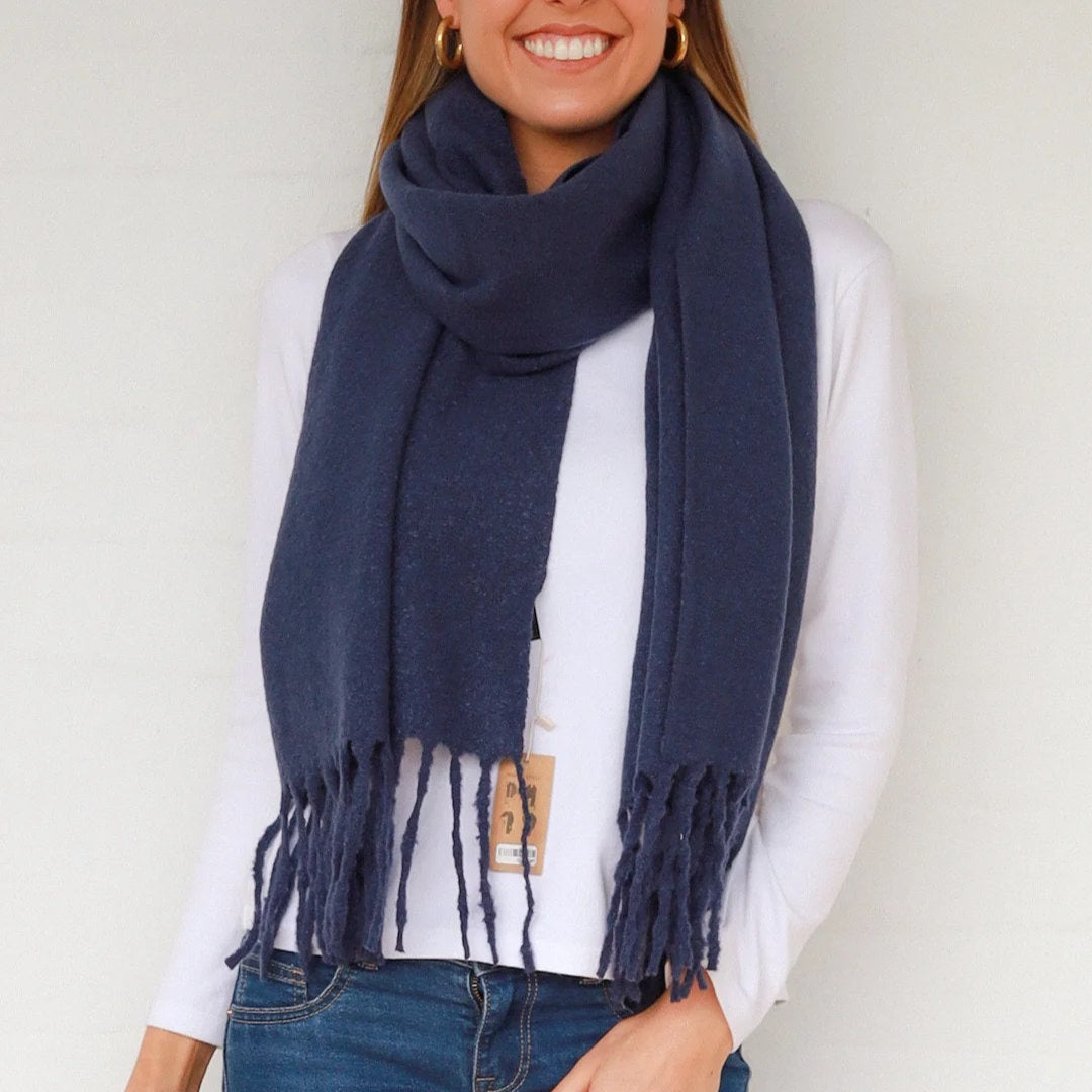 Navy Fringe Scarf HH0107