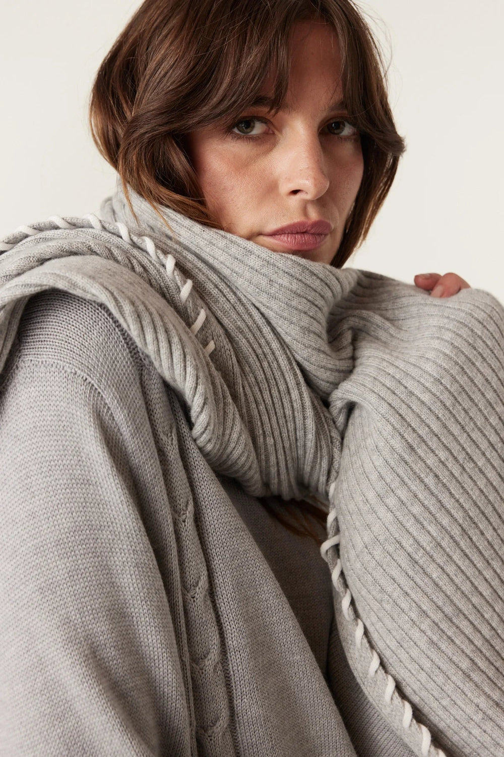 Cable | Cashwool Blanket Scarf | Grey Marle - Suzie Anderson Home