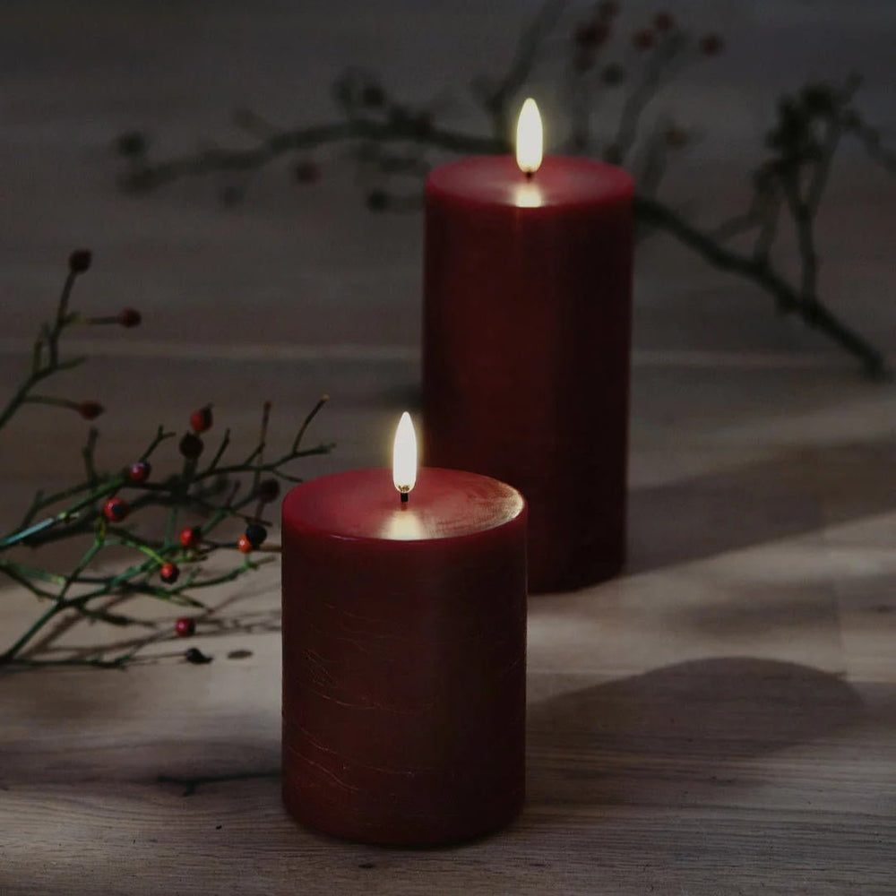 Carmine Red Textured Pillars | Flameless Candle - Suzie Anderson Home