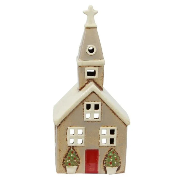 Alsace Tea Light Ceramic Church | Christmas Stone