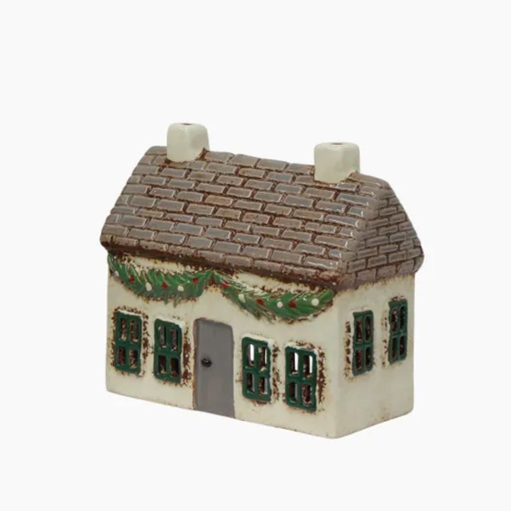 Alsace Tea Light Ceramic Cottage with Swag